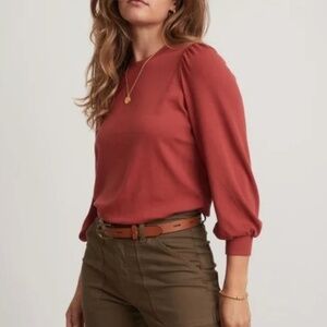 Marine Layer Lexi Rib Puff Sleeve Rust Colored Top Sz S